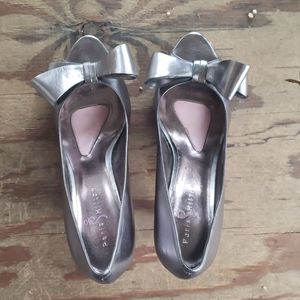 Silver Leather Open Toe Pumps